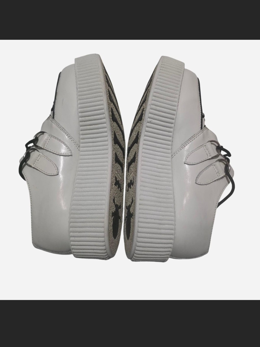 T.U.K. Mondo Creeper White and black Leather Checker platform Shoes - Picture 3 of 9
